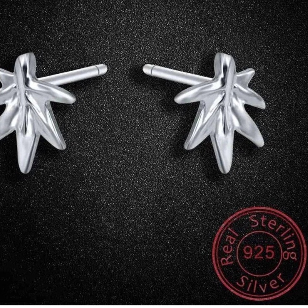 Single Accent Leaf 925 Sterling Silver Earring